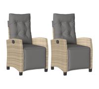 vidaXL Sillón reclinable jardín reposapiés 2 uds ratán PE Beige Mezcla
