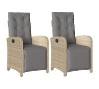 vidaXL Sillón reclinable jardín reposapiés 2 uds ratán PE Beige Mezcla