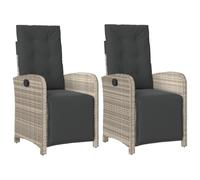 vidaXL Sillón reclinable de jardín con reposapiés – ratán PE Gris claro – 2 uds