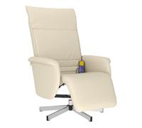 Vidaxl sillón reclinable masaje con reposapiés cuero sintético crema