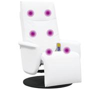 vidaXL Sillón reclinable de masaje con reposapiés, asiento para ancianos, cuero sintético blanco