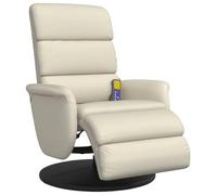 vidaXL Sillón Reclinable Masaje con Reposapiés, Sillón Ajustable para Ancianos, Sillón de Descanso, Silla Giratoria de Salón, Cuero Sintético Crema
