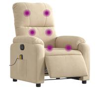 vidaXL Sillón Reclinable Masaje Eléctrico, Silla con Respaldo, Sillón Orejero Ajustable, Asiento para Personas Mayores, Tela de Microfibra Color Crema