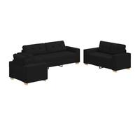 vidaXL Juego de sofás 3 Piezas con Cojines Tela Negro