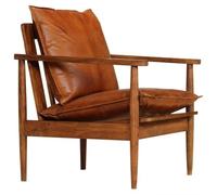 Sillón de cuero auténtico con madera de acacia marrón