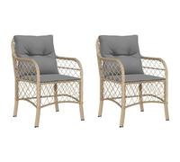 vidaXL Sillones de Jardín con Cojines 2 uds, Asientos con Respaldos, Sillas de Comedor, Muebles para Patio Balcón, Ratán Sintético Beige Mezcla