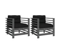 Vidaxl sillones de jardín con cojines 2 uds madera maciza de pino gris