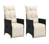 vidaXL Sillones reclinable jardín Cojines 2 uds ratán sintético Negro