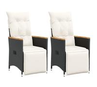 vidaXL Sillones reclinable jardín Cojines 2 uds ratán sintético Negro