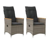 vidaXL Sillones reclinable jardín y Cojines 2 uds ratán sintético Gris