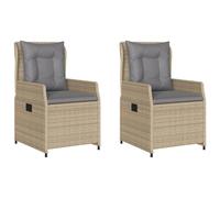 vidaXL Sillones reclinables de jardín 2 uds ratán sintético Beige, Silla de Patio reclinable, Asiento de jardín reclinable, Tumbona