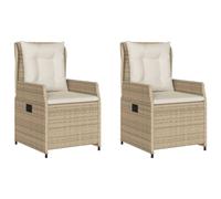 vidaXL Sillones reclinables de jardín 2 uds ratán sintético Beige, Silla de Patio reclinable, Asiento de jardín reclinable, Tumbona