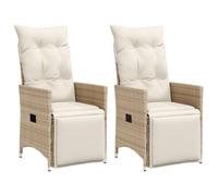 vidaXL Sillones reclinables de jardín con Cojines Beige 2 uds ratán PE, Silla de Patio reclinable, Asiento de jardín reclinable, Tumbona