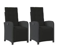 vidaXL Sillones Reclinables de Jardín con Reposapiés 2 uds, Sillas con Respaldo, Asientos de Exterior, Sillones para Terraza Patio, Ratán PE Negro