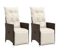 vidaXL Sillones reclinables jardín con Cojines Marrones 2 uds ratán PE, Silla de Patio reclinable, Asiento de jardín reclinable, Tumbona