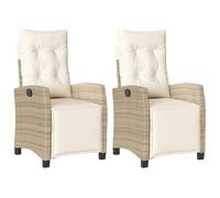 vidaXL Sillones reclinables jardín con reposapiés 2 uds ratán PE Beige