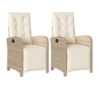 vidaXL Sillones reclinables jardín con reposapiés 2 uds ratán PE Beige