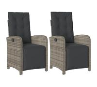 vidaXL Sillones reclinables jardín con reposapiés 2 uds ratán PE Gris