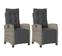 vidaXL Sillones reclinables jardín con reposapiés 2 uds ratán PE Gris