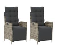 vidaXL Sillones reclinables jardín con reposapiés 2 uds ratán PE Gris
