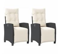vidaXL Sillones reclinables jardín con reposapiés 2 uds ratán PE Negro