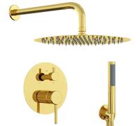 vidaXL - Sistema de ducha oculta (redonda) dorado de acero inoxidable 201, actualización de baño, sistema de ducha resistente con ducha de lluvia, accesorio moderno para baño