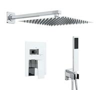 vidaXL sistema de ducha oculto (cuadrado) acero inoxidable plateado 201, actualización de baño, sistema de ducha robusto con ducha de lluvia, accesorios de baño modernos