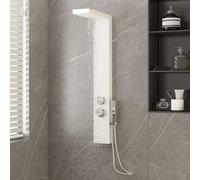 vidaXL Sistema de Panel de Ducha Torre Aseo Cuarto de Baño Inodoro Alcachofa Cascada Chorros de Masaje Termostato Moderno Aluminio Blanco