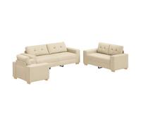 vidaXL Conjunto de Sofá 3 Piezas con Cojines Crema Tela Diseño Moderno Resistente a Las Manchas Asientos Uso Interior Duradero Acogedor Cómodo para Sala de Estar o Dormitorio Muebles con Cojines Sofá