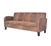 vidaXL Sofá 3 Plazas Ante Marrón Asiento Sillón Silla Taburete Mueble Salón
