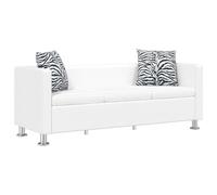 vidaXL Sofá Blanco de Cuero Artificial, 3 plazas Bricolaje Muebles casa Asiento