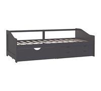 vidaXL Sofá Cama 3 Plazas Cajones Invitado Pijamada Ocasional Salón Sala de Estar Dormitorio Habitación Muebles Gris 90x200 cm Madera Maciza Pino