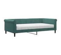 vidaXL Sofá Cama con Colchón, Diván Tapizado con Reposabrazos, Cama de Invitados, Mueble para Salón Dormitorio, Terciopelo Verde Oscuro 100x200 cm