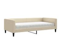vidaXL Sofá Cama con Colchón, Diván Tapizado de Invitados, Estructura de Cama, Mueble para Salón Dormitorio Hogar, Tela Crema 100x200 cm