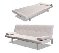 vidaXL Sofá cama con dos almohadas ajustable cuero artificial crema