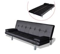 Vidaxl sofá cama con dos cojines cuero artificial ajustable negro