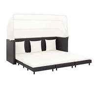 vidaXL Sofá Cama de Jardín 3 Plazas con Plegable Capota Mueble Reclinable de Patio Terraza Tumbona Cerca de Piscina Ratán Sintético Negro