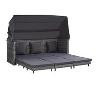 vidaXL Sofá Cama Extensible 3 Plazas con Plegable Capota Mueble Reclinable de Patio Terraza Tumbona Cerca de Piscina Ratán Sintético Gris