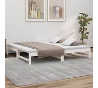 vidaXL Sofá Cama Extraíble para Invitados Plegable Mobiliario Mueble Multiusos Salón Sala de Estar Madera Maciza de Pino Blanco 2X(90x190) cm