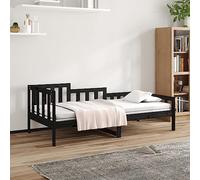 vidaXL Sofá Cama Invitado Pijamada Ocasional Habitación Salón Sala de Estar Muebles para Dormir Descansar Madera Maciza de Pino Negro 90x200 cm