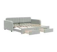 vidaXL Sofá Cama Nido con Cajones, Diván Extensible, Cama Extraíble de Invitados, Sofá Cama para Salón Dormitorio, Terciopelo Gris Claro 90x190 cm