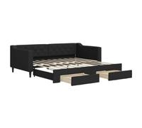 vidaXL Sofá Cama Nido con Cajones, Diván Tapizado Extensible, Cama Extraíble de Invitados, Mueble para Salón Dormitorio, Tela Negro 90x190 cm