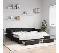 vidaXL Sofá Cama Nido con Cajones, Diván Tapizado Extensible, Cama Extraíble de Invitados, Mueble para Salón Dormitorio, Tela Negro 90x190 cm