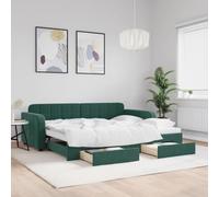 vidaXL Sofá Cama Nido con cajones Terciopelo Verde Oscuro 90x200 cm