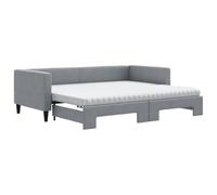 vidaXL Sofá Cama Nido con Colchón, Diván Tapizado Extensible, Cama Extraíble de Invitados, Mueble para Salón Dormitorio, Tela Gris Claro 90x190 cm