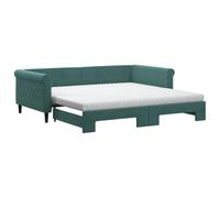 vidaXL Sofá Cama Nido con Colchón, Diván Tapizado Extensible, Cama Extraíble de Invitados, Mueble para Dormitorio, Terciopelo Verde Oscuro 100x200 cm