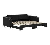 vidaXL Sofá Cama Nido, Diván Tapizado Extensible, Cama Extraíble de Invitados, Mueble para Salón Dormitorio Hogar, Tela Negro 90x190 cm