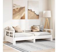 vidaXL Sofá cama nido de madera de pino maciza, marco blanco de 90 x 200 cm, cama de invitados para dormitorio o sala de estar