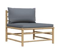 Vidaxl sofá central de jardín bambú con cojines gris oscuro