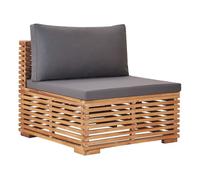 Vidaxl sofá central de jardín con cojín gris madera maciza de teca